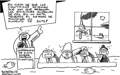 Caricatura editorial sobre el aumento del nivel del mar y calentamiento global